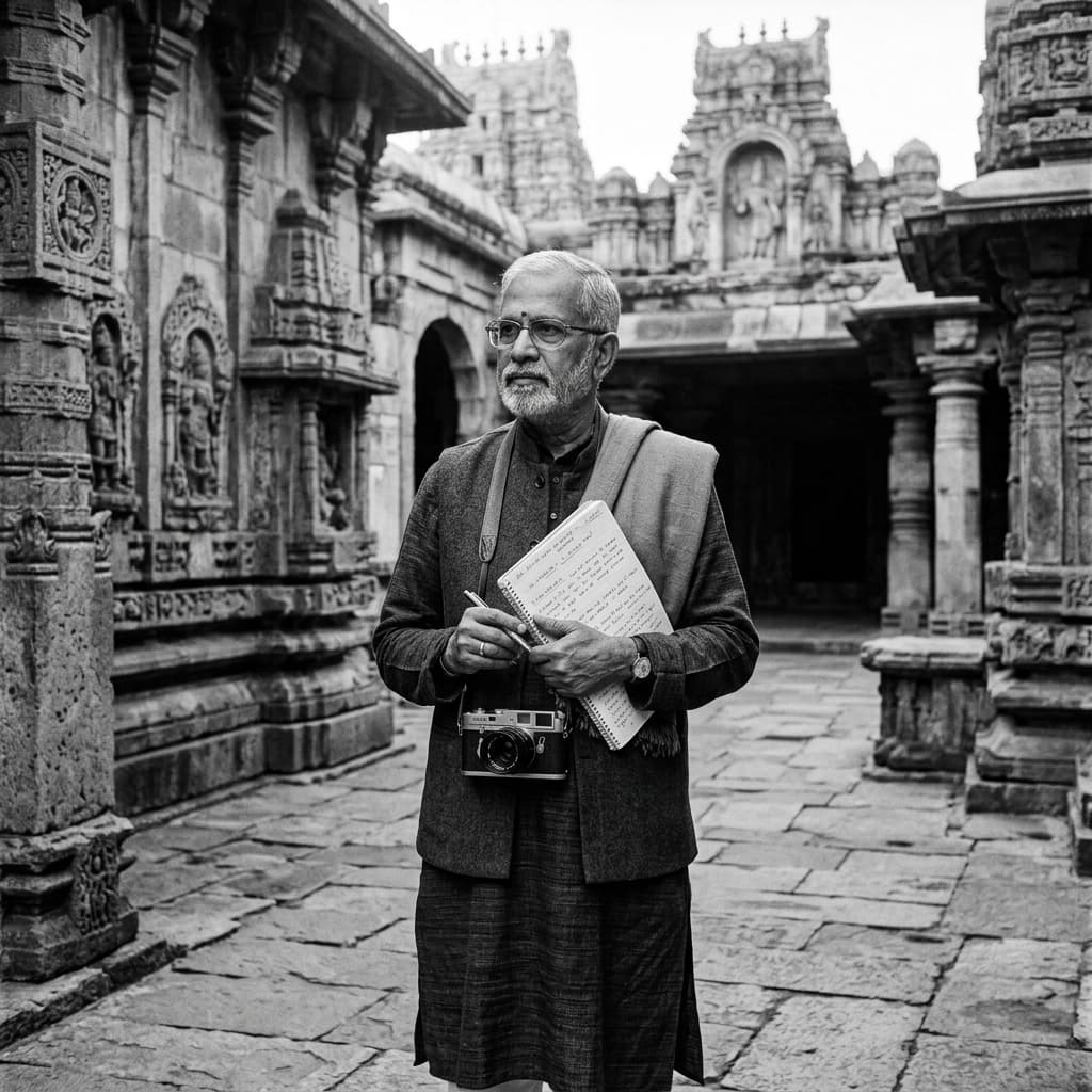Ramesh Gangashetty documenting ancient temples during field visits